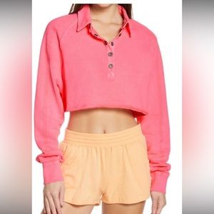 Free People movement crop half snap pullover in Haute Pink - size small